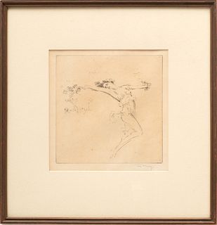 Troy Kinney (American, 1871-1938) Etching on Paper, "Dancer with Vine", H 6.2" W 6.2"