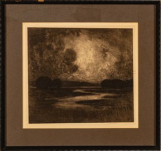 Jules Andre Smith (American, 1880-1959) Etching And Aquatint on Paper, "River Landscape", H 10.5" W 11.75"