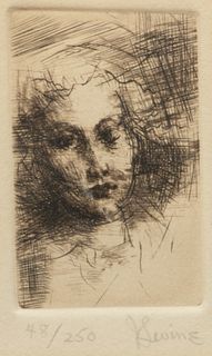 Jack Levine (NY. Ma, 1915-2010) Etching on Paper Head of Girl, H 3" W 2"