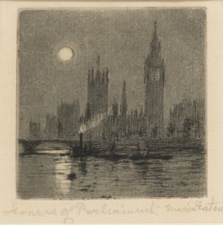 Marvin Eaton, Etching on Paper, "Houses of Parliament", H 3" W 3"