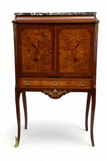 Louis XV Style Marble Top Cabinet, H 51" W 30" Depth 15.5"