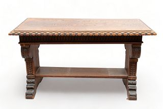Neoclassical Style Carved Oak Library Table H 30" W 28" L 54"