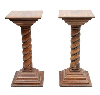 Pair of Carved Oak Pedestals, Ca. 1970, H 30.5" W 14" Depth 14"