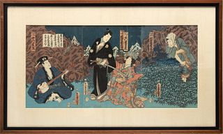 Japanese Woodblock Prints on Paper H 14" W 29"