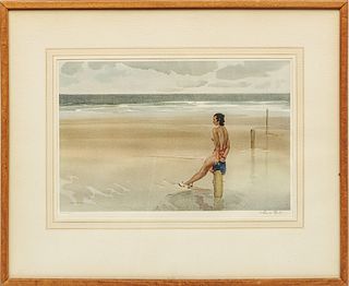 William Russell Flint, Pencil Signed Print, Bather at Water's Edge, H 10.5" W 16"