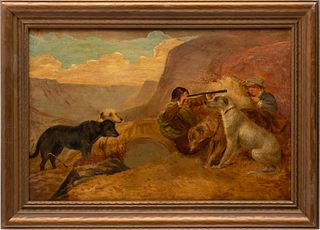 J.E. Smith, Oil on Canvas,  1880, Boys And Dogs, H 15.5" W 23.5"