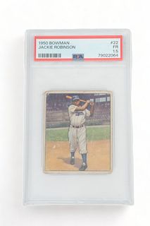1950 Bowman Jackie Robinson #22 Baseball Card, PSA 1.5, H 2.5" W 2"