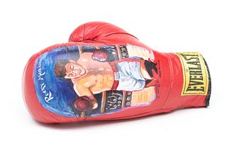 Hand Painted Portrait of Rocky Marciano Boxing Glove, Ca. 2006, L 12.5"