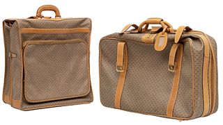 Gucci (Italian) Micro GG Canvas & Leather Luggage & Garment Bag, H 24" W 21" Depth 9" 2 pcs