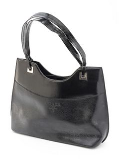 Prada, Milano, Black Leather Handbag with Zipper H 9" W 15"