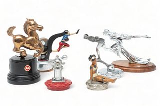 American Motor Mascots (5) And One Trophy, Ca. 20th C., 6 pcs