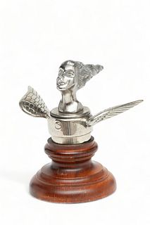 American Goddess Winged Bust Motor Mascot, Ca. 1930s, H 4.25" W 7" L 5"