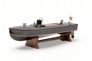 Reuhl Products, Inc. (Wisconsin) Bakelite And Wood Gas Powered Model Hydroplane, H 5" W 7" L 22.5"