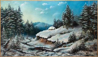 W. Mitat, Oil on Canvas, Winterscape, H 26" W 46"