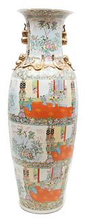 Chinese Palace Sized Hand Painted Porcelain Vase Ca. Late 20th Century, H 64" Dia. 24"