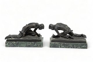 J. Valenta (Austrian) Bronze Figural Bookends, H 5.5" W 8.5" 1 Pair