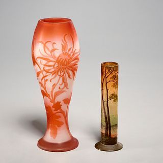(2) French cameo glass vases, Galle & Legras