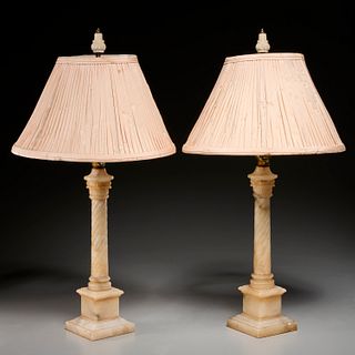 Pair Italian alabaster column table lamps