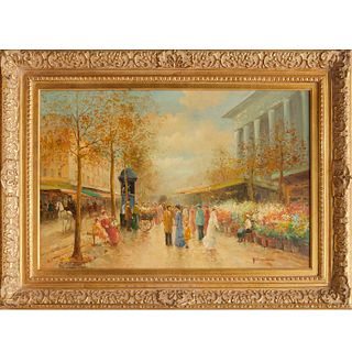T. E. Pencke, Paris Street Scene, oil on canvas