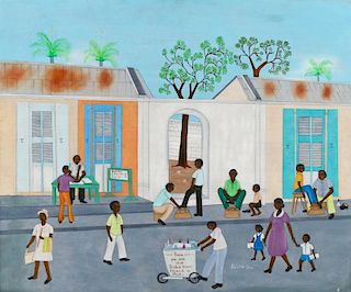 Eugène Jean (Haitian/Cap-Haïtien, b. 1950) Street Scene