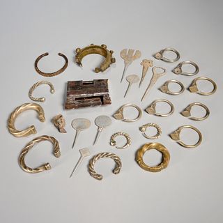 Collection African metal currency jewelry