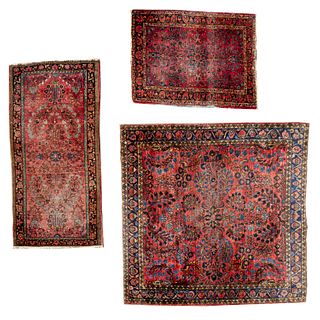 (3) vintage Sarouk rugs and mats