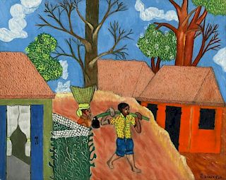 F. Dominique (Haitian, 20th c.) Working Couple Heading Home