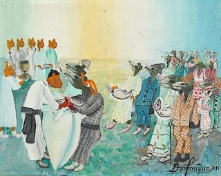 Dominique (Haitian, 20th c.) Animals Make Ceremonial Offerings to Cats for Blessing