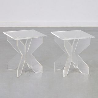 Pair custom lucite side tables