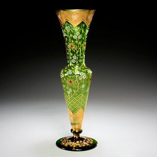 Moser (attrib) gilt and jeweled baluster vase