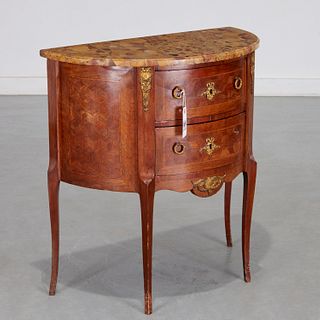 Louis XV style parquetry demilune commode