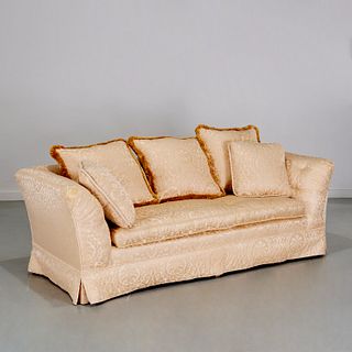 Custom Designer ivory silk damask upholstered sofa