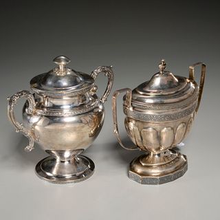 (2) American coin silver lidded sugar bowls