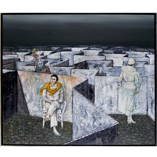 Franco Minei, Surrealist oil on canvas, 1975