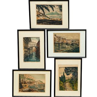 Bela Sziklay, (5) hand-colored etchings