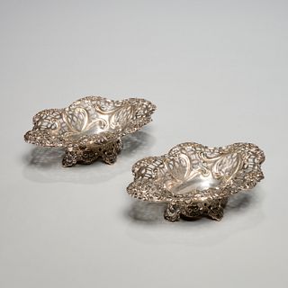 Pair English reticulated sterling nut dishes