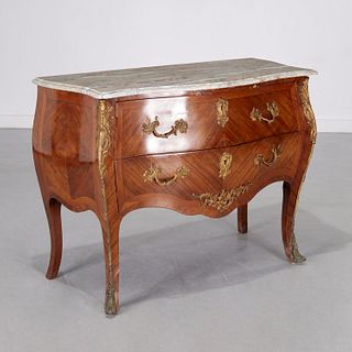 Louis XV style marble top bombe commode