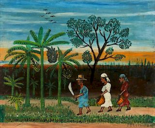 Peterson Laurent (Haitian/St. Marc, 1888-1958) Gathering Bananas, Machete in Hand