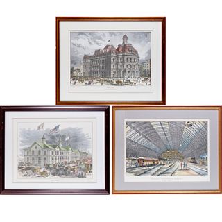 (3) Historical New York City color lithographs