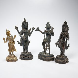 (4) Hindu patinated bronze goddesses