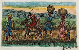 Peterson Laurent (Haitian/St. Marc, 1888-1958) On Road to Market, c. 1950's