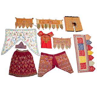 Group Ethnic embroidered textiles and clothing