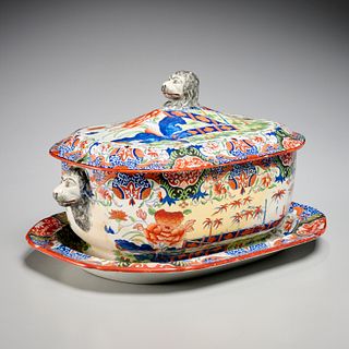 Antique English Chinoiserie tureen and underplate