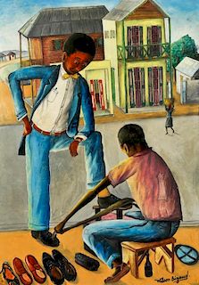 Wilson Bigaud (Haitian/Port-au-Prince, 1931-2010) Self Portrait with Shoe-Shine Man