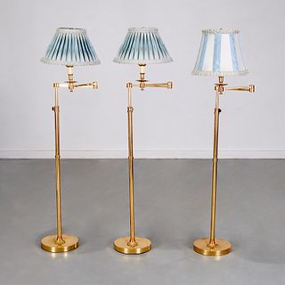(3) Classic brass swing arm floor lamps