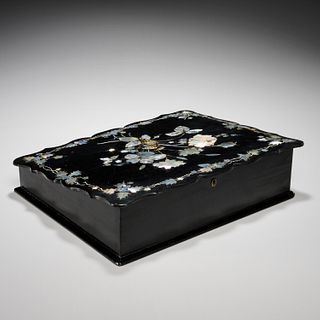 English Mother of Pearl inlaid Japanned lap desk