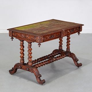 Renaissance Revival carved oak library table