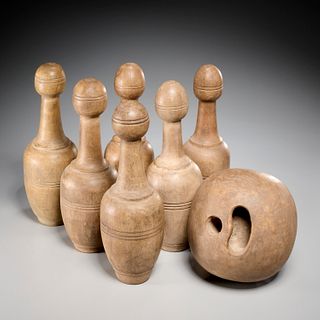 Antique wooden skittles bowling set