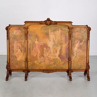 Louis XV style carved and painted fire screen