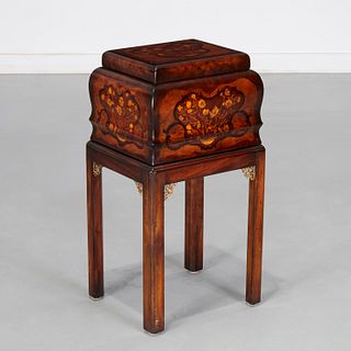 Reproduction Spencer Family inlaid chest on stand
